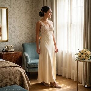 Vtg Jonquil Diane Samandi NINA Nightgown L Neiman Marcus Pale Yellow Lace Bridal